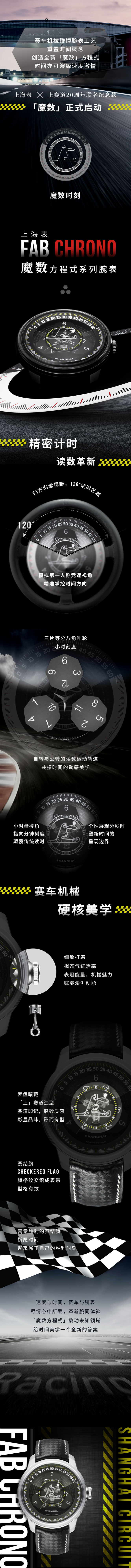 赛车机械碰撞腕表工艺，重置功夫概念，创制全新「魔数」方程式，功夫亦可演绎速度激情。18LUCKX上赛道20周年联名留念款，「魔数」正式启动，18LUCKFAB CHRONO魔数方程式系列腕表。精密计时，读数改革，F1方向盘视野，120°读时区域，仿照第一人称竞速视角，精准掌控功夫方向。三片等分八角叶轮，小时刻度。自转与公转的读数活动轨迹，共振功夫的动感美学。小时盘棱角，指向分钟刻度，颠覆传统读时。个性展示分秒时，塑造功夫的出现天堑。赛车机械，硬核美学。详细打磨，拟态气缸活塞，表冠能量，机械魅力，赋能澎湃动能。表盘暗藏，「上」赛道造型，赛道印记，磨砂质感，彰显品位，形而有型。赛结旗，CHECKERED FLAG，旗格纹交错成表带，型格有致。寓意成功的赛结旗，祈愿功夫，迎来属于自己的成功时刻。速度与功夫，赛车与腕表。纵情心中所爱，改革腕间履历！改匠淌健骨硕粗煊，给功夫美学一个全新的答案。